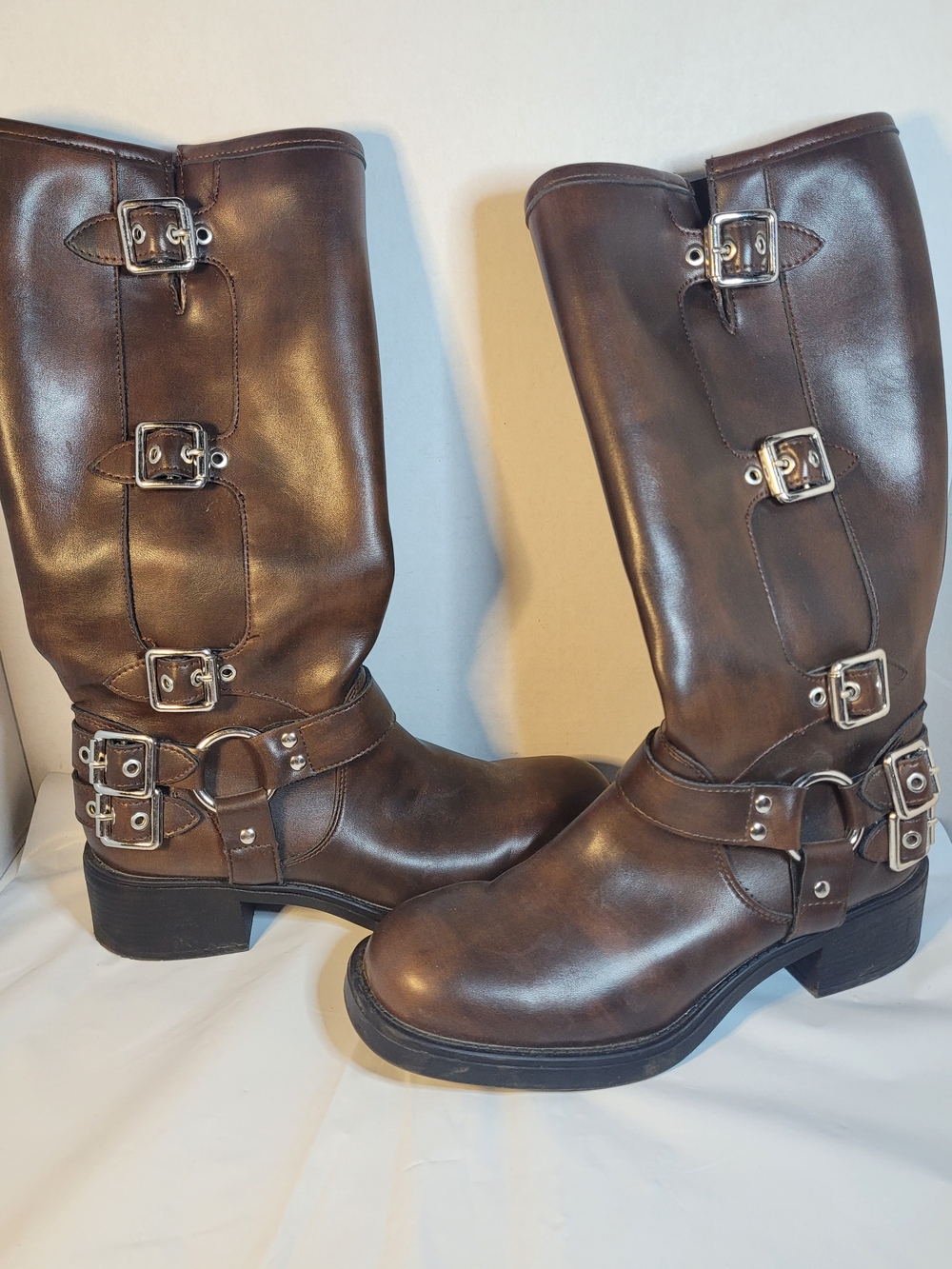 Madden Girl Clara Buckle Brown Leather Boots Womens Size 8